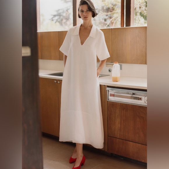 CO Collection Women’s Collared Short Sleeve Maxi-Dress White Size Small, Pockets - Picture 1 of 13